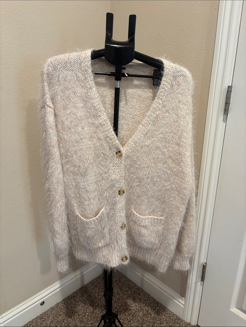 Free People Soft V-Neck Fuzzy Pocket Cardigan - Cream